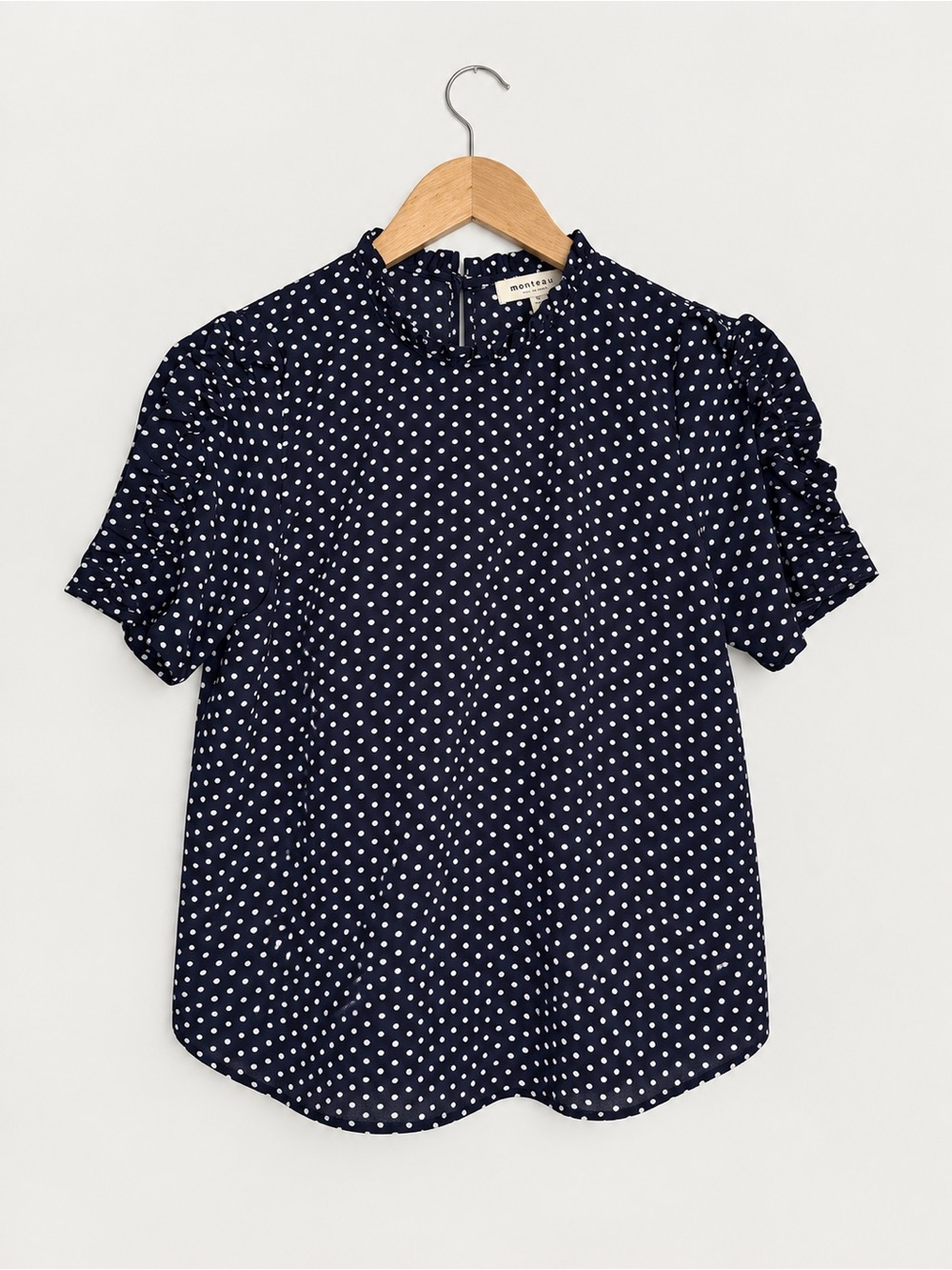 Monteau Navy Polka Dot Puff Sleeve Blouse M